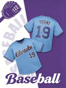 Blue Baseball Jersey Number 19, Quick-Dry Short Sleeve, High-Quality Sports Shirt, Casual Loose Fit, Spring & Fall Style