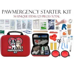 PawMergency Starter Kit Pet First Aid Kit featuring over 34 unique items + 123 pieces including a First Aid Medical Bag!