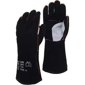 14inch Welding Gloves Fireproof/Heat-resistant Leather Suitable for MIG, TIG, Stick Welding, Forging, BBQ, BBQ Grill, Fireplace, Wood Stove, Stove, Cookware, Oven