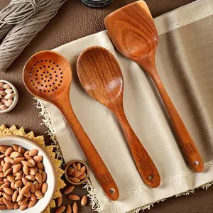 3pcs Wooden Spoon Cooking Utensil Set, Natural Wood Kitchen Utensil Set with Comfortable Grip, Public Fork Spoon Service Cutlery Set, Mother'S Day and Holiday Gifts