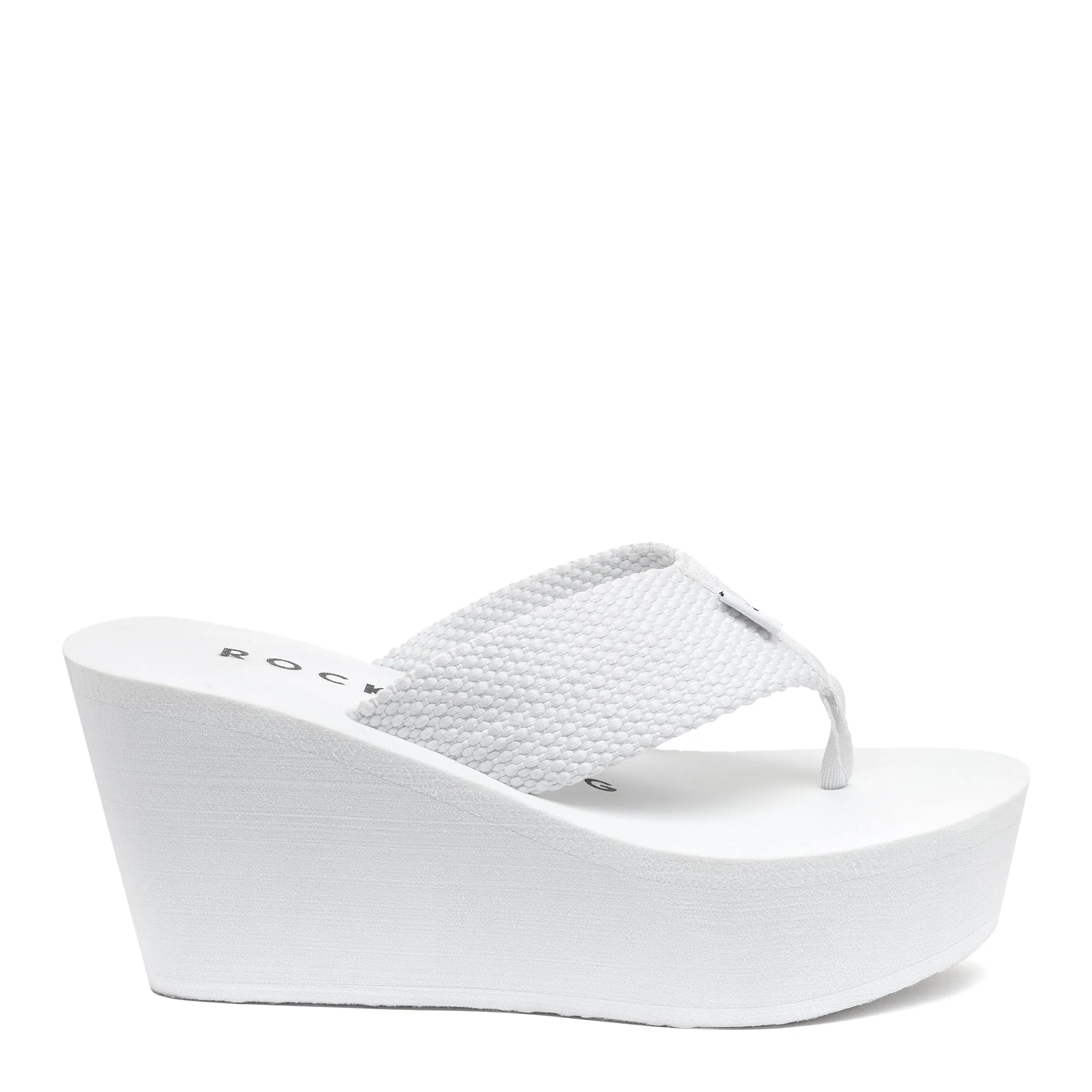 Rocket Dog Women's White Diver Wedge Platform Flip Flops - Open-Toed Sandals with 3-Inch Wedge Heel, Slip-On Webbing Fabric, Minimalist Style, EVA Sole, Casual/Beach Wear Shoes