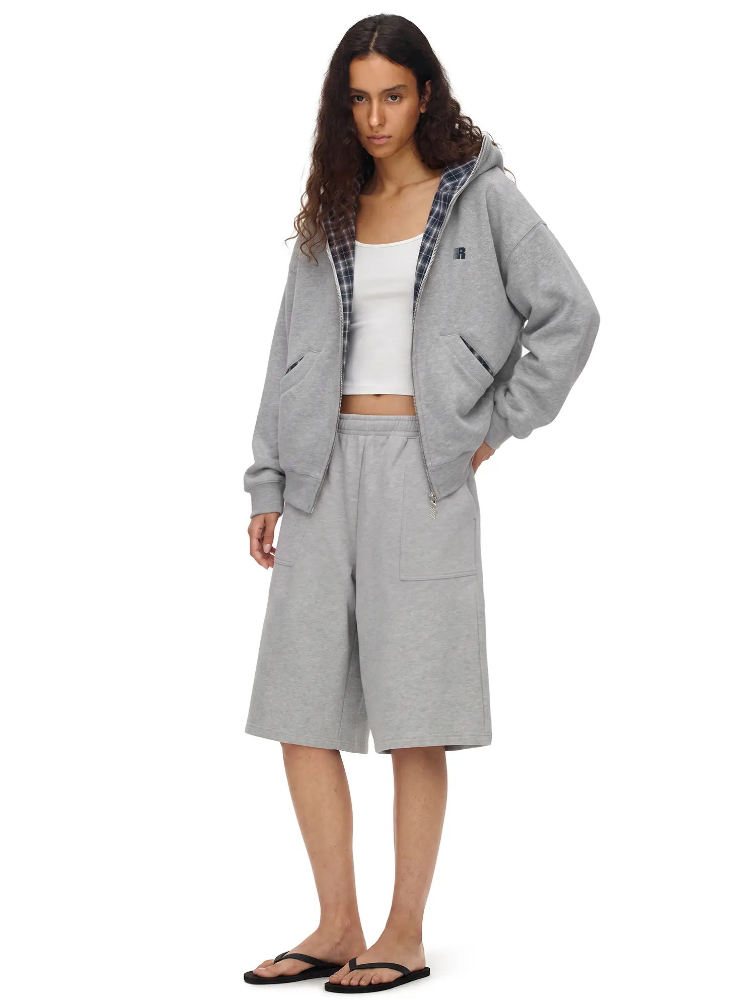 FDR Women’s Houndstooth Inner Placket Stand Collar Zip-Up Hooded Jacket, Vintage Plaid Trim Casual Sweatshirt with Y2K Streetwear Style