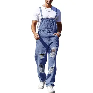 Imily Bela Men's Denim Bib Overall Ripped Distressed Jean Casual Fashion Workwear Adjustable Strap Hip Hop Jumpsuit