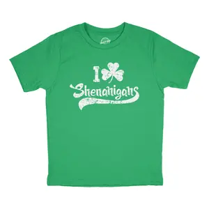 Youth T Shirts I Clover Shenanigans Funny St Patricks Day Tee for Kids Funny T Shirts Saint Patrick's Day Tops for Kid Novelty Tees for Kids Green -