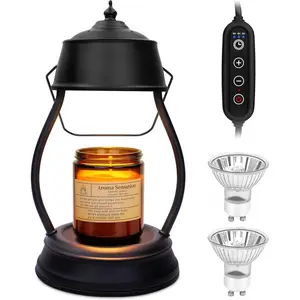 Candle Warmer Lamp, Dimmable Candle Warmer Lantern with Timer, Mothers Day Gifts for Women Mom, Office Home Decor, House Warming Gifts, Black Large Lantern Candle La