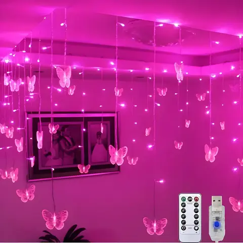 Butterfly Design String Light, 1-Count USB-Powered 96-LED String Light with Remote Control, Decorative Butterfly Motif Light, Decorative Lighting for Home, Parties and Weddings