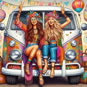 5D DIY Full Drill Round Diamond Art Painting Kit, Hippie Style Mosaic Canvas Art, Home Wall Decor, Perfect Gift for Birthday, Anniversary