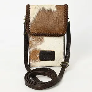 Mini Hair-On Leather Crossbody - Western Cellphone Holder Bag with Braided Trim