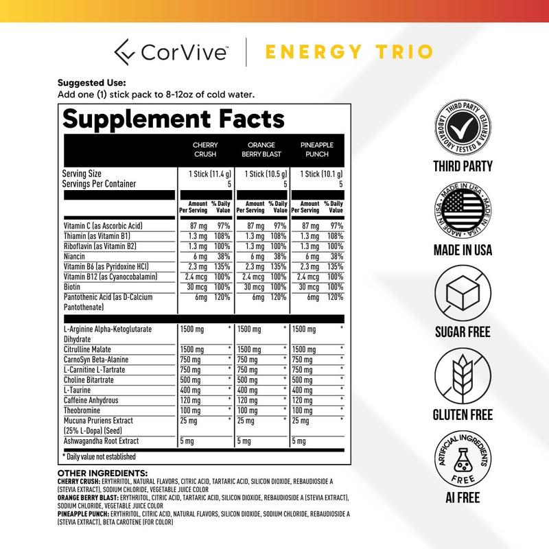 CorVive's Energy and Focus Drink Mix Powders Beverage sugar free fitness supplements Sport