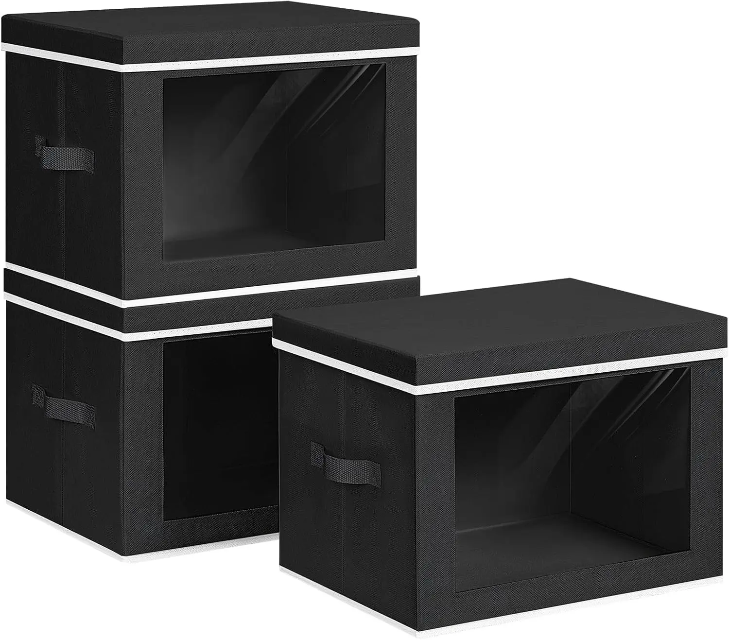 3-Pack Fabric Storage Bins with Lids - Window, Handles, Collapsible Closet Organizers for Baby & Home Use, Dark Grey Decorative Cubes for Clothes, Hats