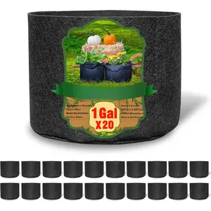 20-Pack 1 Gallon Nonwoven Grow Bags, Aeration Fabric Pots