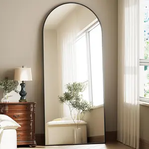 Full  Mirror 26x71 inch Arched Full Length Mirror with Stand  Wall Mounted Hanging or Leaning Standing Mirrors,Black