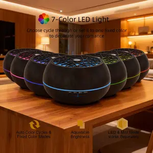 Multi-Sensory Relaxation: 550ml Aroma Diffuser with Soundwave Technology, Remote, 6 Oils & 7-Color Lighting for Enhanced Ambiance