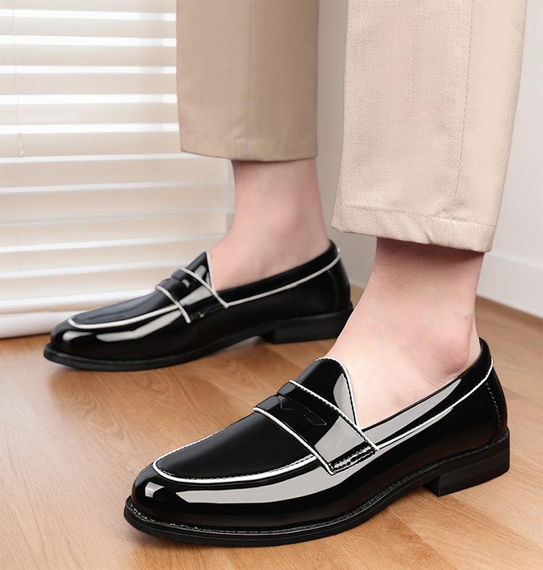 Men's Contrast Stitch Penny Loafers, Glossy Slip-On Formal Dress Shoes8662 Men's Contrast Stitch Penny Loafers, Glossy Slip-On Formal Dress Shoes8662