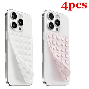 4pc&2piece Versatile Silicone Phone Grip with Double-Sided Suction Cup - 40 Cups per Side Strong Adhesive Stand Phone Holders for iPhone & for Android, Hands-Free for Selfies & Videos (Clear and pink )