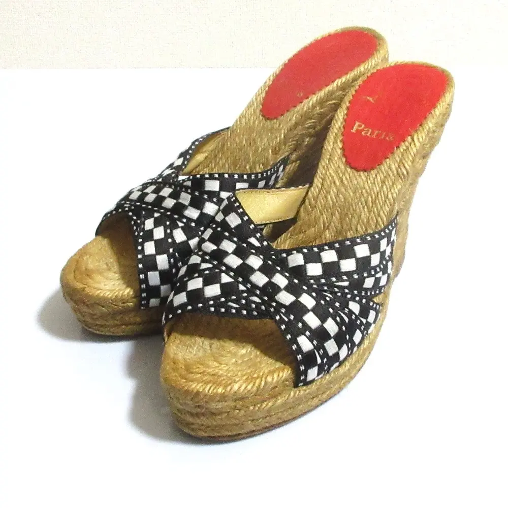 Pre-owned christian louboutin Cotton Small Leather Goods Espadrille Wedge Sandals