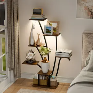 BACEKOLL Indoor Storage Shelf with LED Lights 43" Tall 7-Tier Multi-Level Organizer Stand for Living Room & Patio Decor Nature-Inspired Design Stable Durable Structure