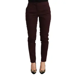 Maroon Mid Waist Skinny Women Trouser Pants