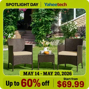 Yaheetech 3-Piece Patio Furniture Set, Outdoor Rattan Conversation Furniture Set, 2 Chairs with Cushions & 1 Side Table for Bistro/Porch/Garden/Deck/Courtyard summervibes