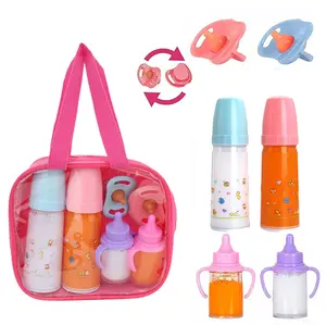 7-in-1, bottled with two large milk and orange juice bottles, two small milk and orange juice cans, and two blue and orange pacifiers, suitable for reborn dolls around 40 centimeters in size