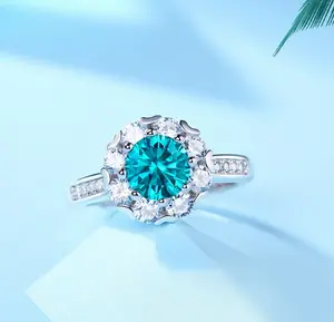 Exquisite S925 Sterling Silver 1CT Aquamarine Moissanite Gem Adjustable Ring (Size 7-9)