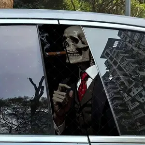 2pc Skull Gentleman Vinyl Sticker, Car B Pillar Protection Decal, Easy Peel & Stick, Sunproof Waterproof Scratch Resistant, All Cars Decor, Car Accessories