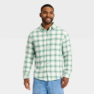 Men's Long Sleeve Flannel Shirt - Goodfellow & Co™ Dark Green S