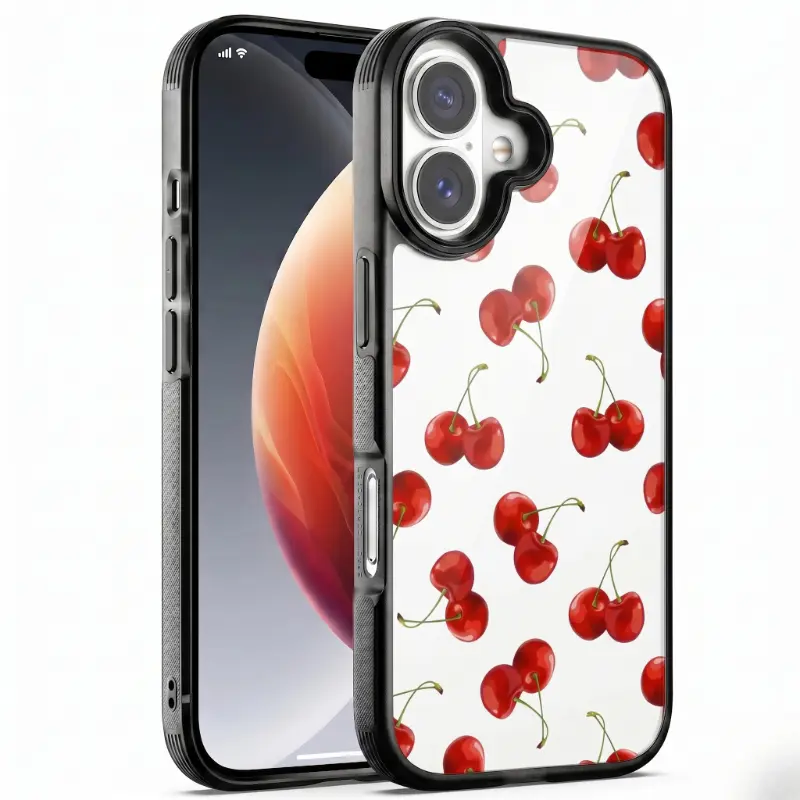 Cute Cherry Print Aesthetic Phone Case. Premium clear acrylic back with a shockproof TPU bumper for ultimate drop protection. Ultra-slim design. Upgrade your everyday style during our DealsForYouDays!