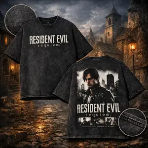 [Collection] Resident Evil "Requiem" 9 T-Shirt Game Retro Vintage Oversized Tee – Y2K Unisex Acid Washed Graphic, Top Trendy Streetwear Horror Shirt For Movie Gamer Fans