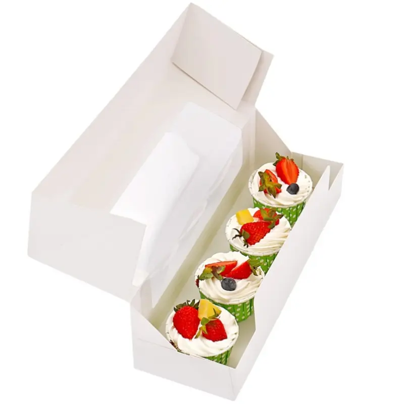 24-Piece Rectangle White Cardboard Bakery Pastry Boxes with Window for Baking Gifts, Pumpkin Rolls, Cinnamon Rolls, Cardboard Box