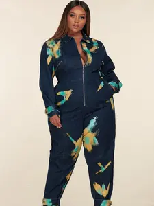 Dark denim jumpsuit with tie-dye paint printed. Cotton Winter
