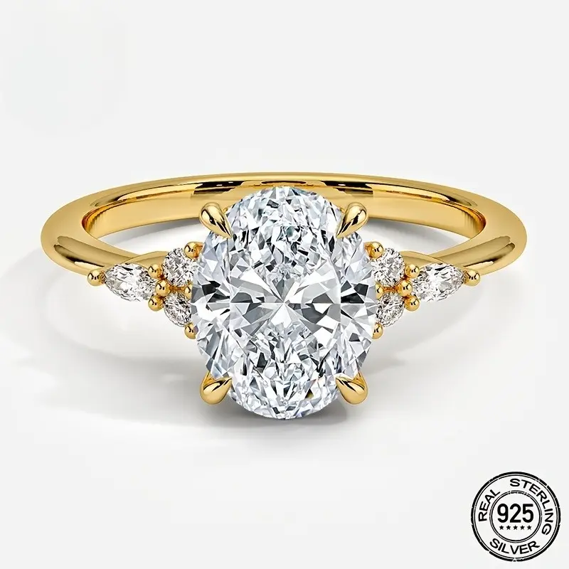 Oval Moissanite Engagement Ring 14K Gold Plated S925 Sterling Silver Pave Side Stones Bridal Promise Ring ray engagement ring