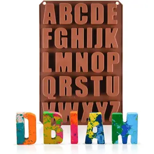 26 Cavities Large Letter Molds Silicone Alphabet Mold for Crayon, Resin, Chocolate, Candy, Wax, Cake Baking Decor (1)