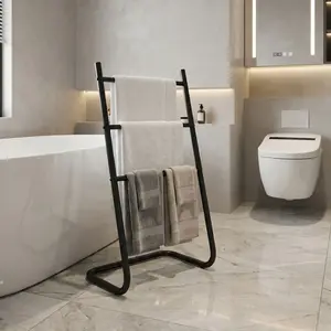 Bathroom towel rack without drilling, household multi-function towel storage hanging rod, iron art