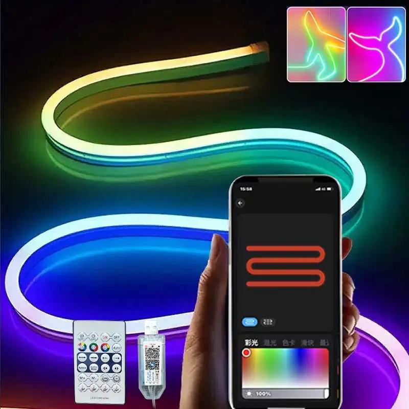 RGBIC Bluetooth Neon LED Strip Lights 5V 5M Waterproof Flex Ribbon Tape for Room Wall Decor with Easy Bluetooth Control and Flexible Design