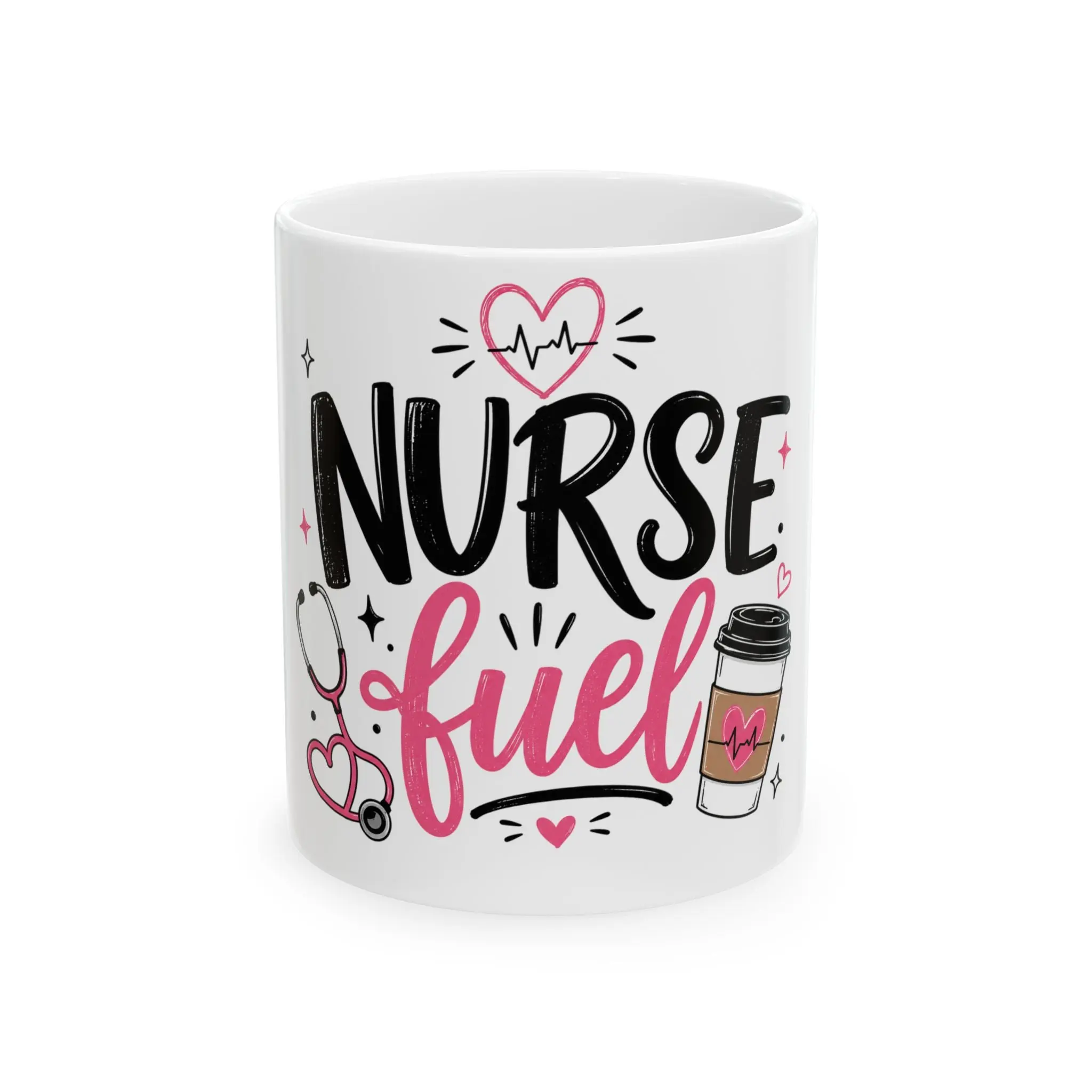 Nurse Fuel Ceramic Mug — Cute Pink Medical Coffee Cup for Nurses (11oz & 15oz)