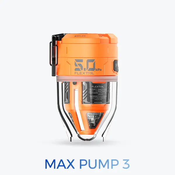 FLEXTAIL Max Pump 3 Compact Lightweight Portable Air Pump - Camping Travel Accessory with Transparent Lampshade for Illumination, 5.0 kPa Pressure, 500L/min Quick Inflate High Flow Rate, 6 Nozzles for Multi Purpose Inflatable, Long Battery Life