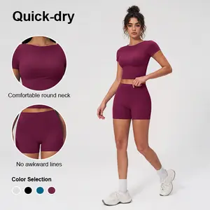 Women's 2-Piece Solid-Color Activewear Set, Shaping Support, Breathable Quick-Dry Fabric, Tummy Control for Yoga, Gym