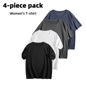 Women's 4-Pack Crew Neck Short Sleeve T-Shirts, Soft Breathable Basic Tees for Everyday Wear Summer Minimalist Streetwear