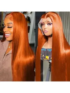 Ginger Wig Human Hair 13x4 Straight Ginger Orange Lace Front Wigs Human Hair HD Transparent Lace Frontal 350 Colored Human Hair Wig Pre Plucked With Baby Hair 180% Density