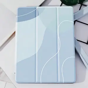 This Tri-fold Pen-slot Tablet Case Features an Irregular Blue Pattern and Is Compatible With IPad Mini 6/4, IPad Air 5/4/3, IPad Pro 2024/2022/2020 Series, Galaxy A9/A8/A7 and S10/S9/S8/S7/S6 Series. It Also Features Automatic Wake-up and Sleep Functions.