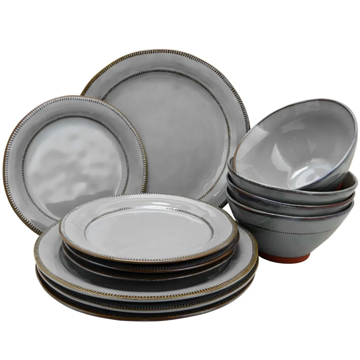 12 Piece Terranea Dinnerware Set, Gray