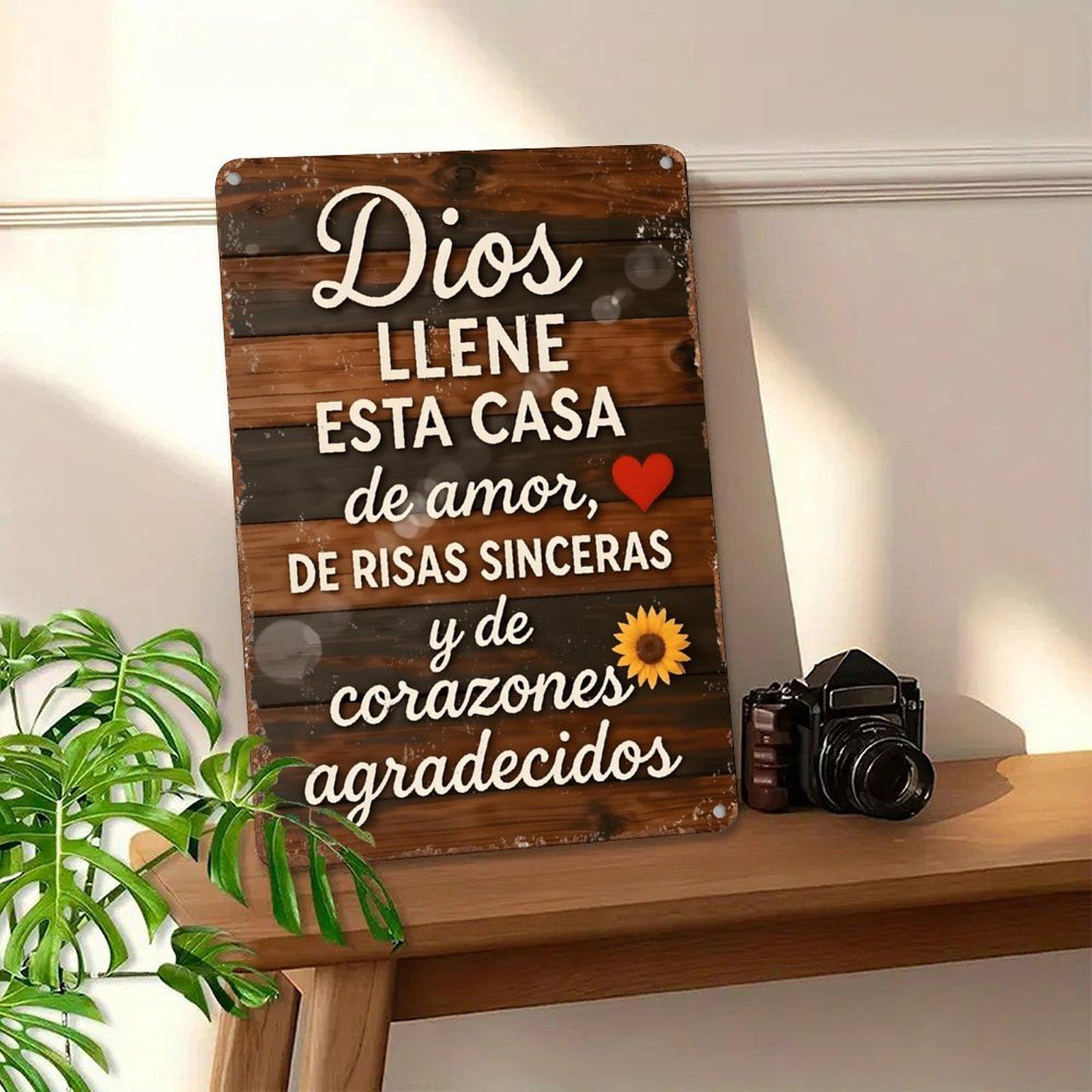 2D Flat,Metal wall art 1pc, "Bless This Home" Spanish Aluminium Iron Sign(12"x8"), Decorative Plaque & Statues, Vintage Home faith blessing , Suitable for garden, porch, patio, home decor, bar cafe, Office, Kitchen decor, birthday gifts