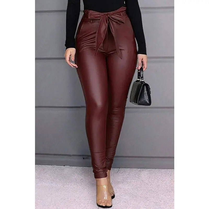 Selma High-Waisted Faux Leather Pants with Belt