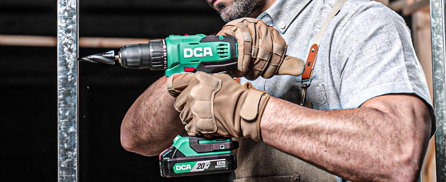 【5-year warranty】DCA 20V Cordless Drill 25-Piece Set, 28 ft・lb Torque, 3/8" Keyless Chuck, 2.0Ah Battery & Charger, 18+1 Clutch Settings, Ideal for Home DIY, Furniture Assembly, Plumbing, Light Drilling & Demolition