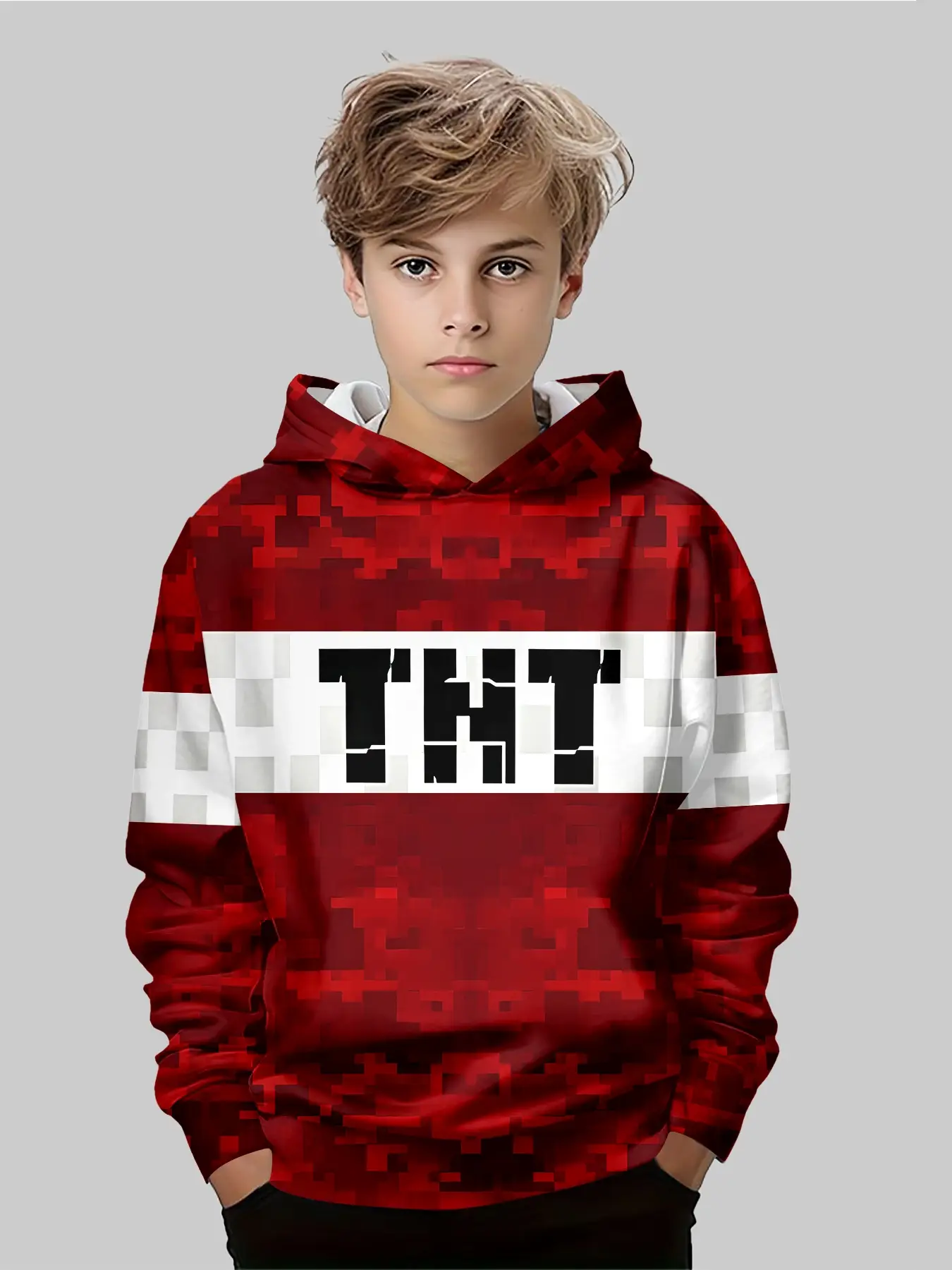 Boys' Fashion 3D Print Hoodie Sweatshirt, Long Sleeve Round Neck Pullover, Elastic Fabric for Fall & Winter, Casual Outdoor Wear