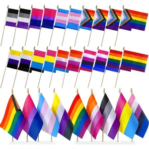 Progress Rainbow Gay Pride Flags Set on  Stick Small Mini Hand Held LGBTQ Inlcusive Flags,5x8 Inch,20 Pack
