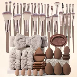 Professional Makeup Tool Set, 54pcs/set, Cosmetic Brush & Sponge & Puff & Headband & Brush Cleaning Bowl Set, Multi-use Facial Makeup & Cleaning Accessories for Daily Use, Makeup Brushes Kits, Makeup Tools Gift