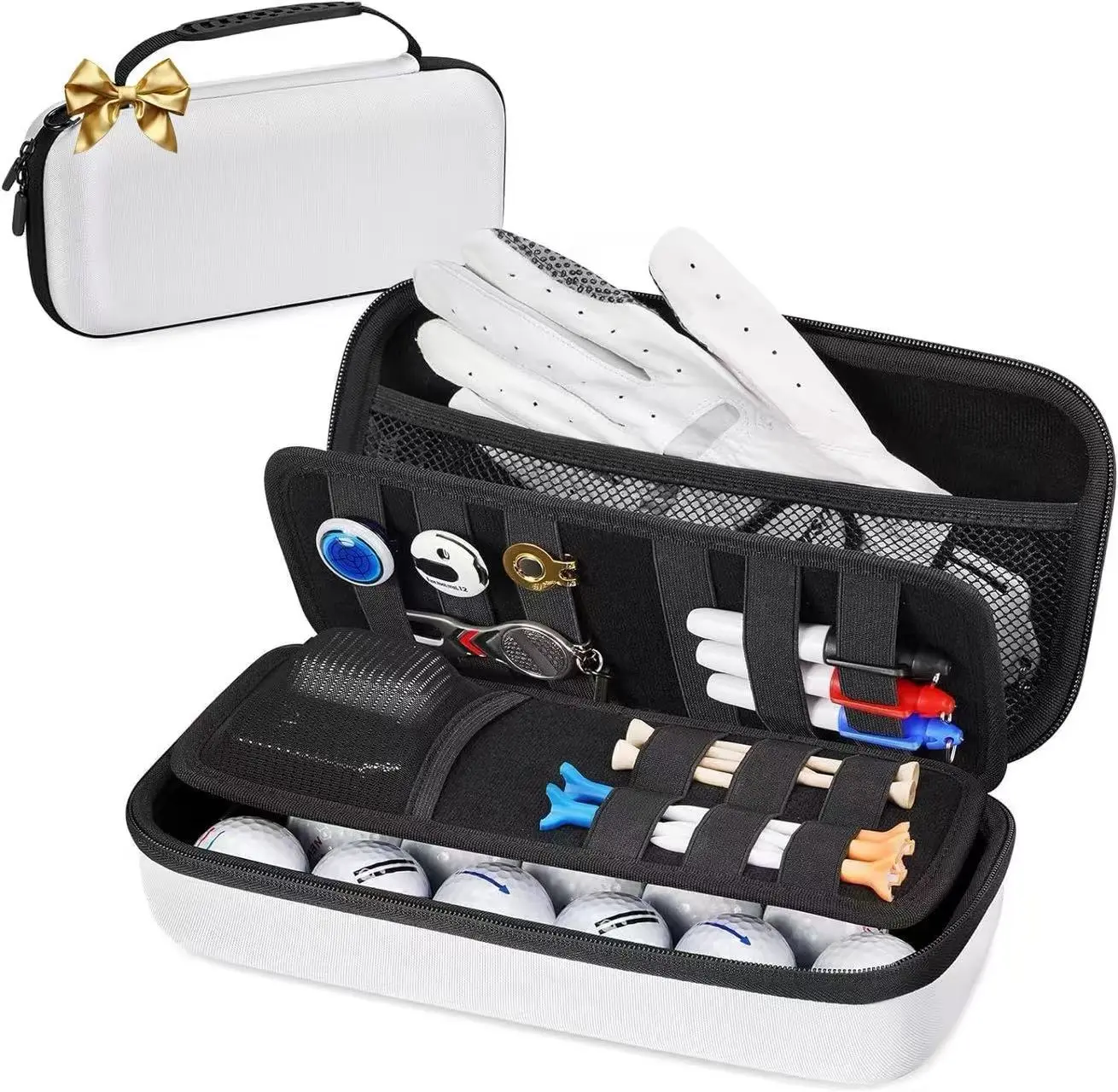 Golf Accessories Hard Shell Protective Carry Case with 2 Dividers, Fits Golf Balls, Tees, Markers - Valentine's Day Gift for Golfers Golf Supply Golf Gear