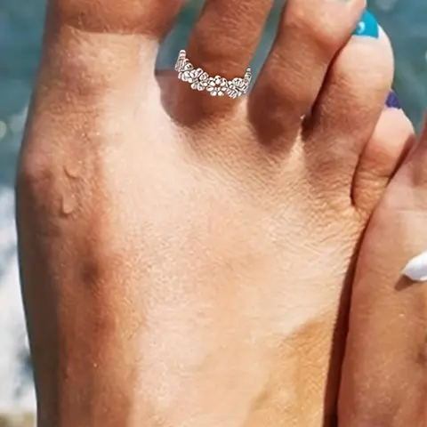 Stainless Steel Ditsy Floral Design Toe Ring, Adjustable Exquisite Toe Cuff Ring for Women & Girls, Fashion High Quality Body Jewelry for Party, Daily Clothing Decor, Birthday Gift